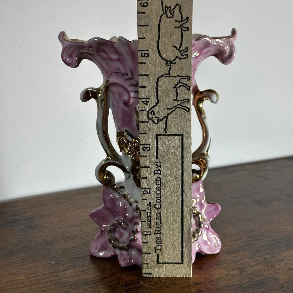 Victorian Porcelain Vase Pink & Gold Rococo Applied flower Cottagecore